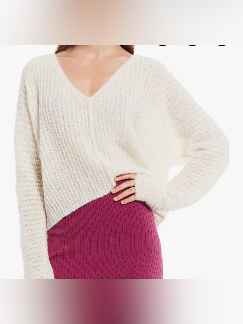 Free People Moonbeam V-Neck Alpaca Blend Sweater Cream Ivory Size Large
